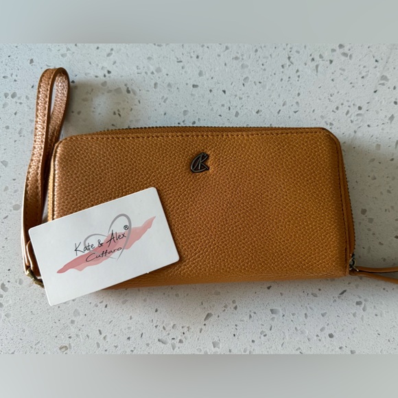 Women's Tan Leather Wristlet - Picture 1 of 3